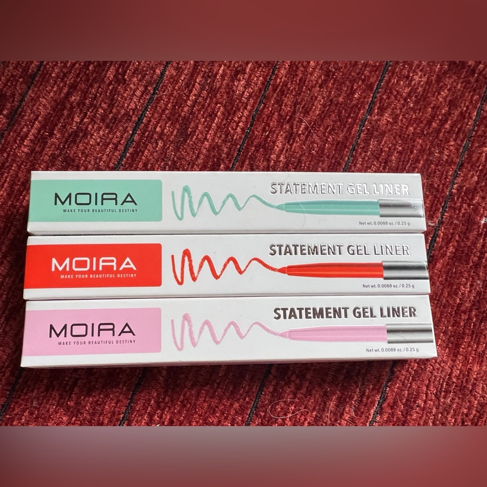 New Moira statement gel liners selling three liners…baby pink, mint, orange